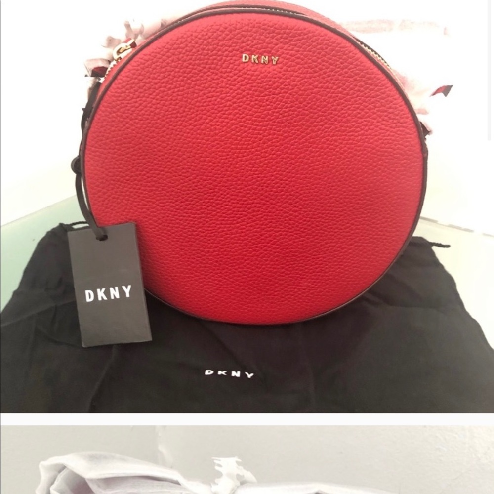 Dkny round small crossbody bag leather